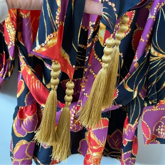 Farm Rio Shiny Chita Mini Dress Black Combo S - Picture 5 of 9